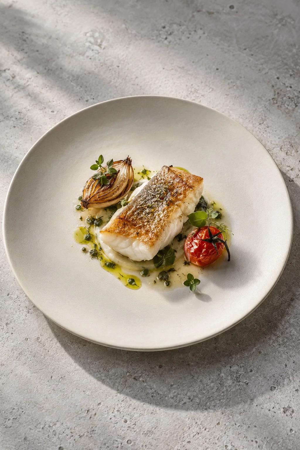 Imagen ilustrativa generada de un plato mediterráneo de pescado