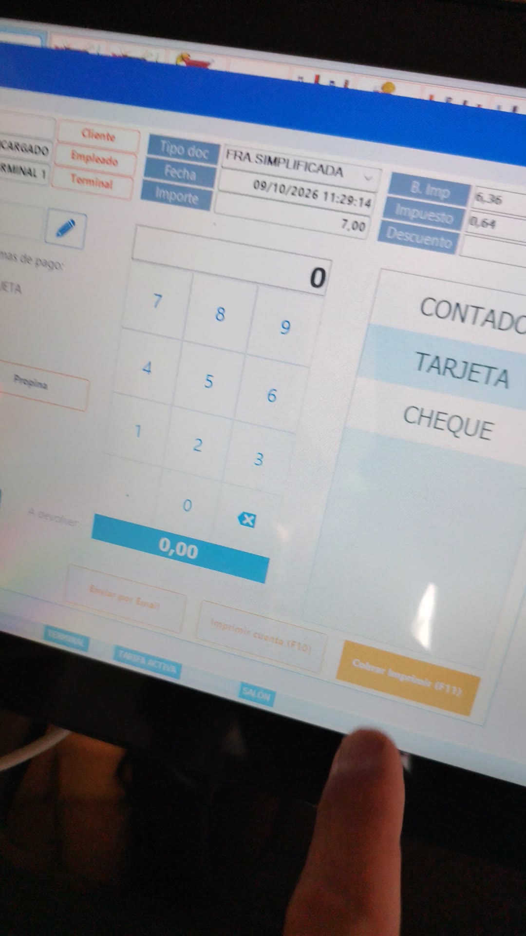 Pantalla del sistema TPV Glop instalado en Almaris, Cala Gamba