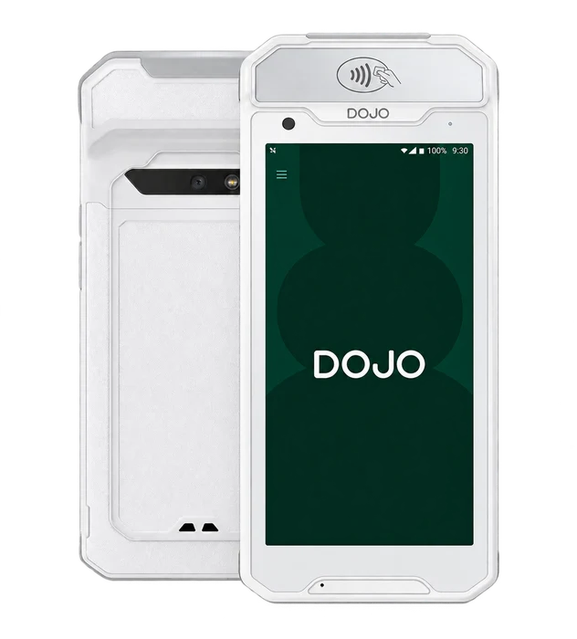 Vistes frontal i posterior del terminal portàtil Dojo Pocket